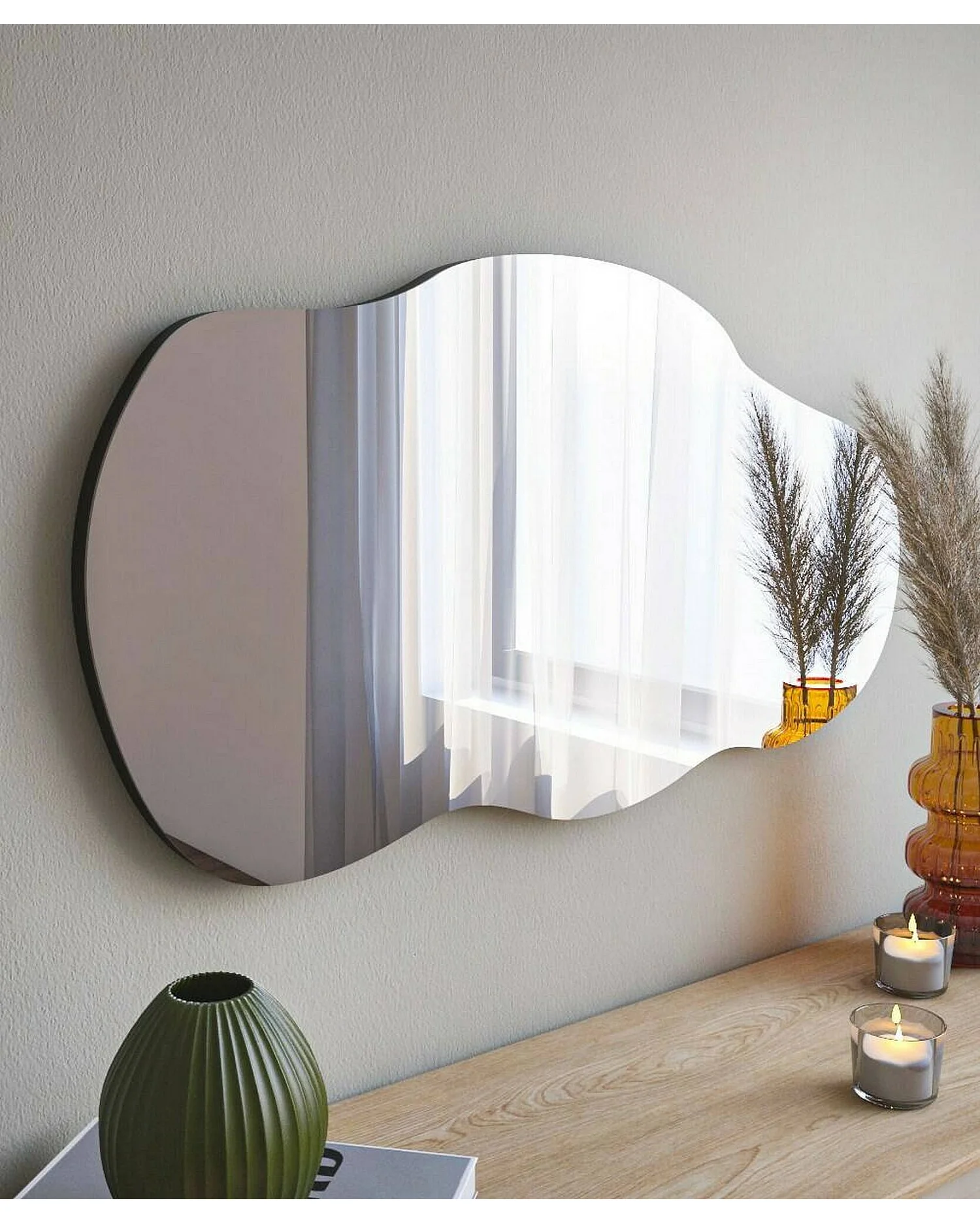 Miroir Megrez, Verre miroité, Objet d'ameublement mural, Décoration avec miroir, 40x2h72 cm, Noir