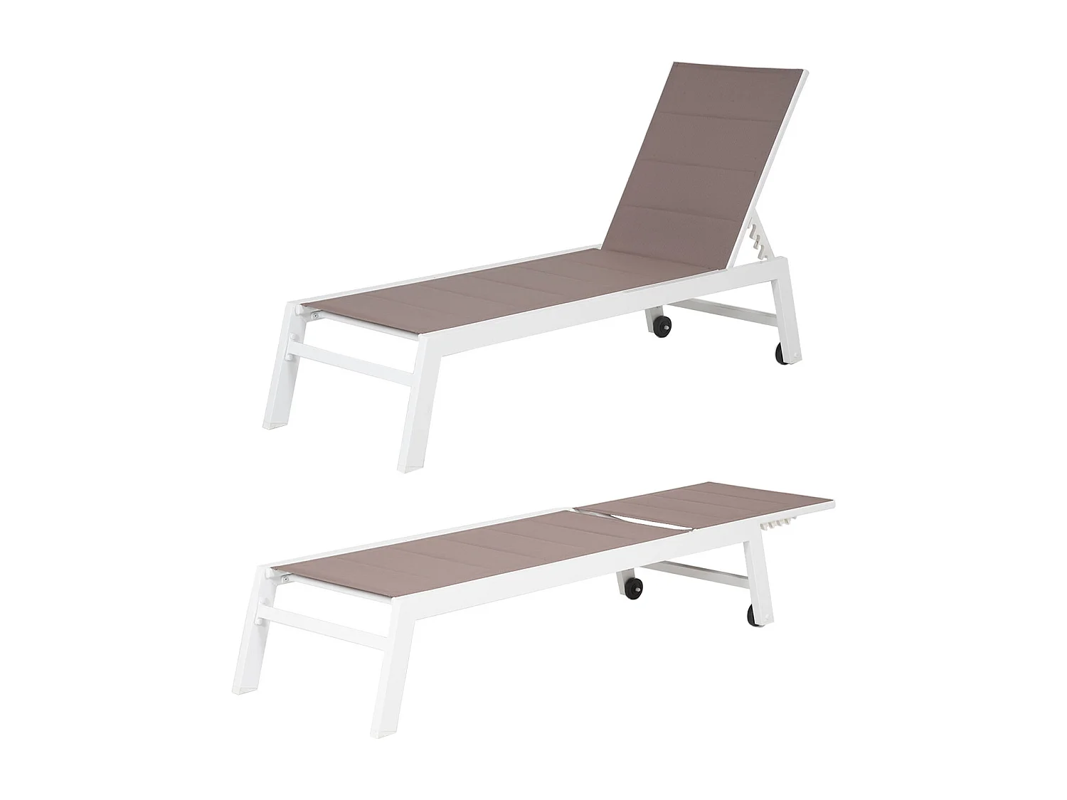 Set bain de soleil et table d'appoint BARBADOS en textilène taupe - aluminium blanc