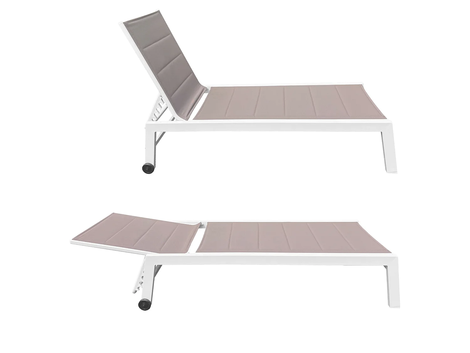 Set bain de soleil et table d'appoint BARBADOS en textilène taupe - aluminium blanc