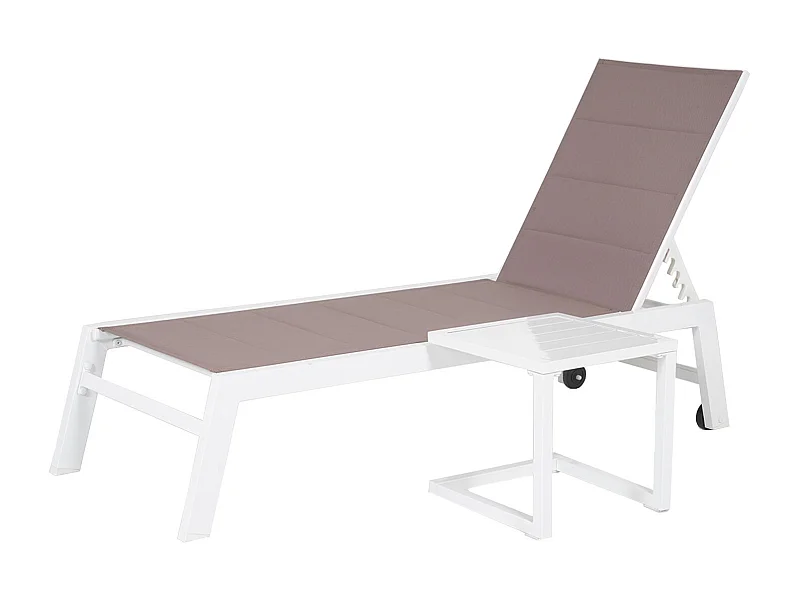 Set Sonnenliege und Beistelltisch BARBADOS aus taupefarbenem Textilene - weißes Aluminium