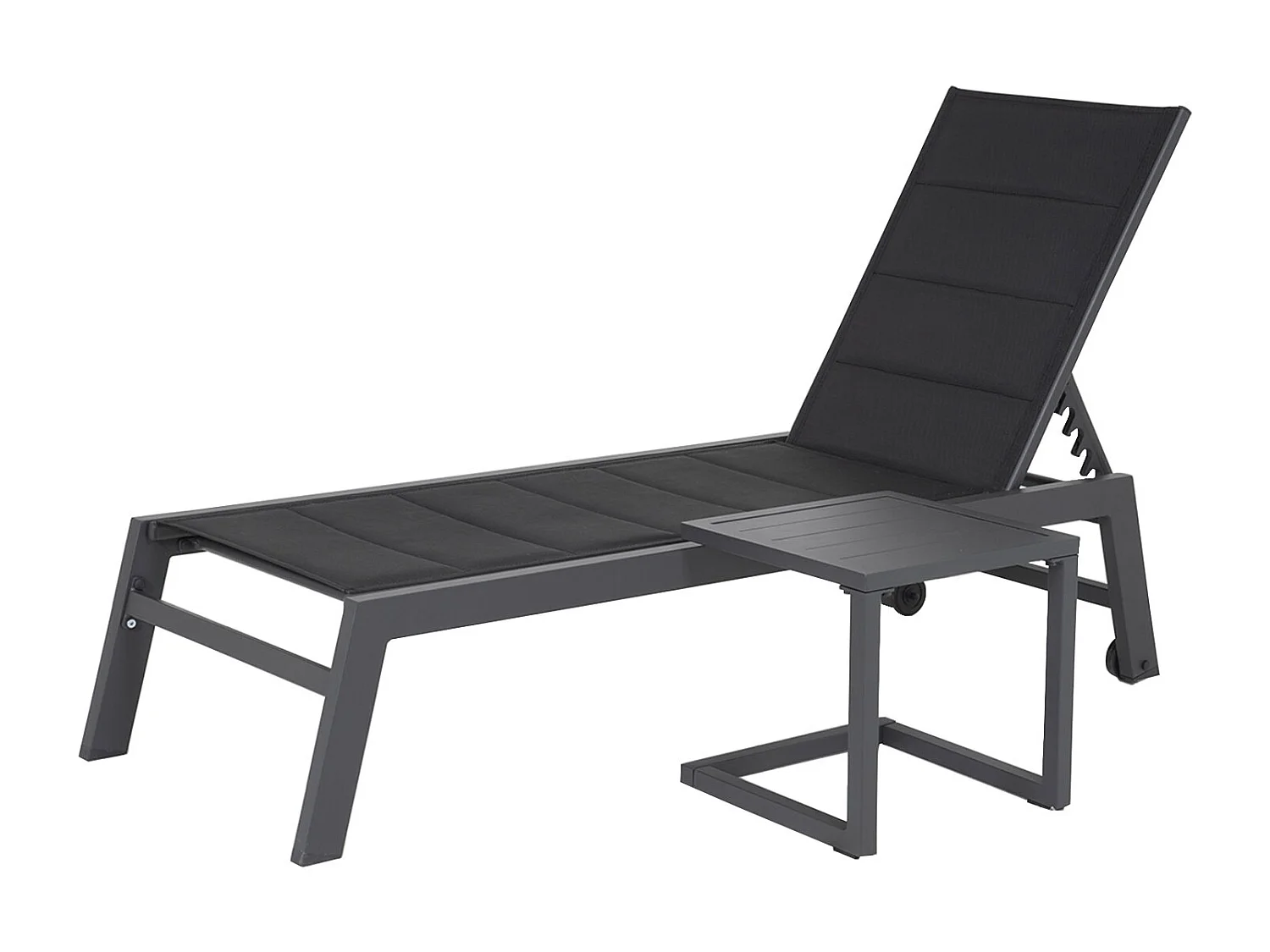 Set bain de soleil et table d'appoint BARBADOS en textilène noir - aluminium gris anthracite