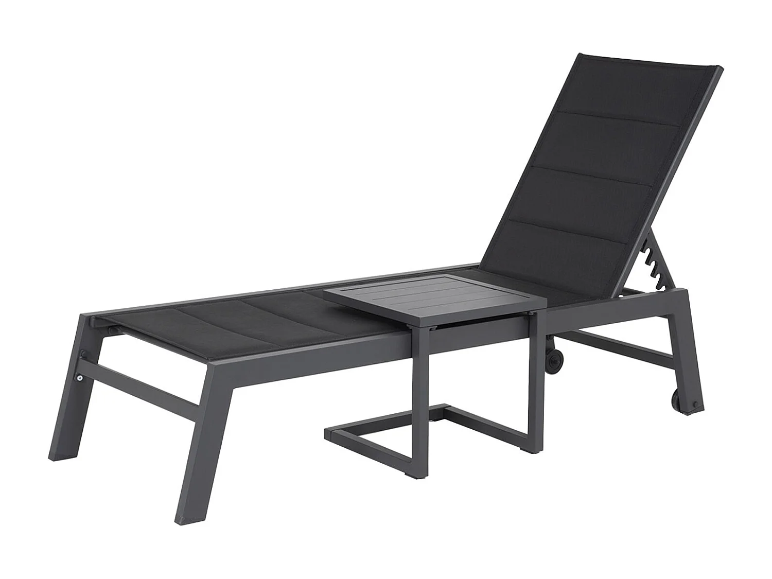 Set bain de soleil et table d'appoint BARBADOS en textilène noir - aluminium gris anthracite