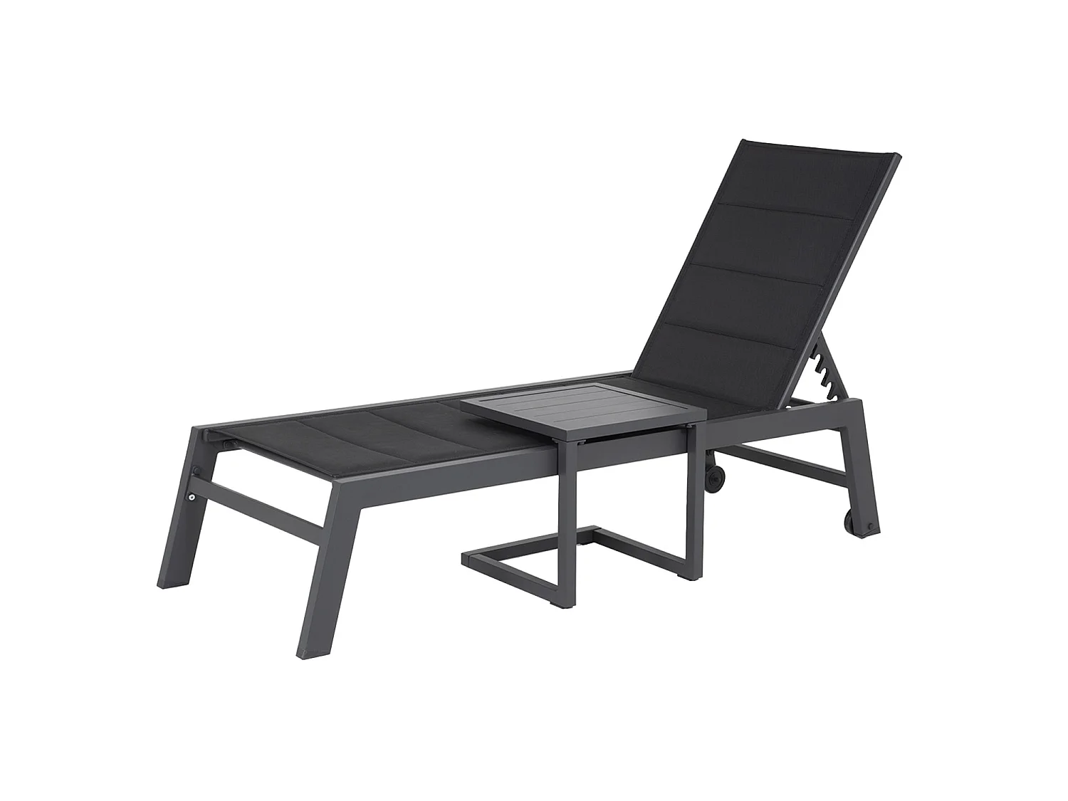 Set bain de soleil et table d'appoint BARBADOS en textilène noir - aluminium gris anthracite