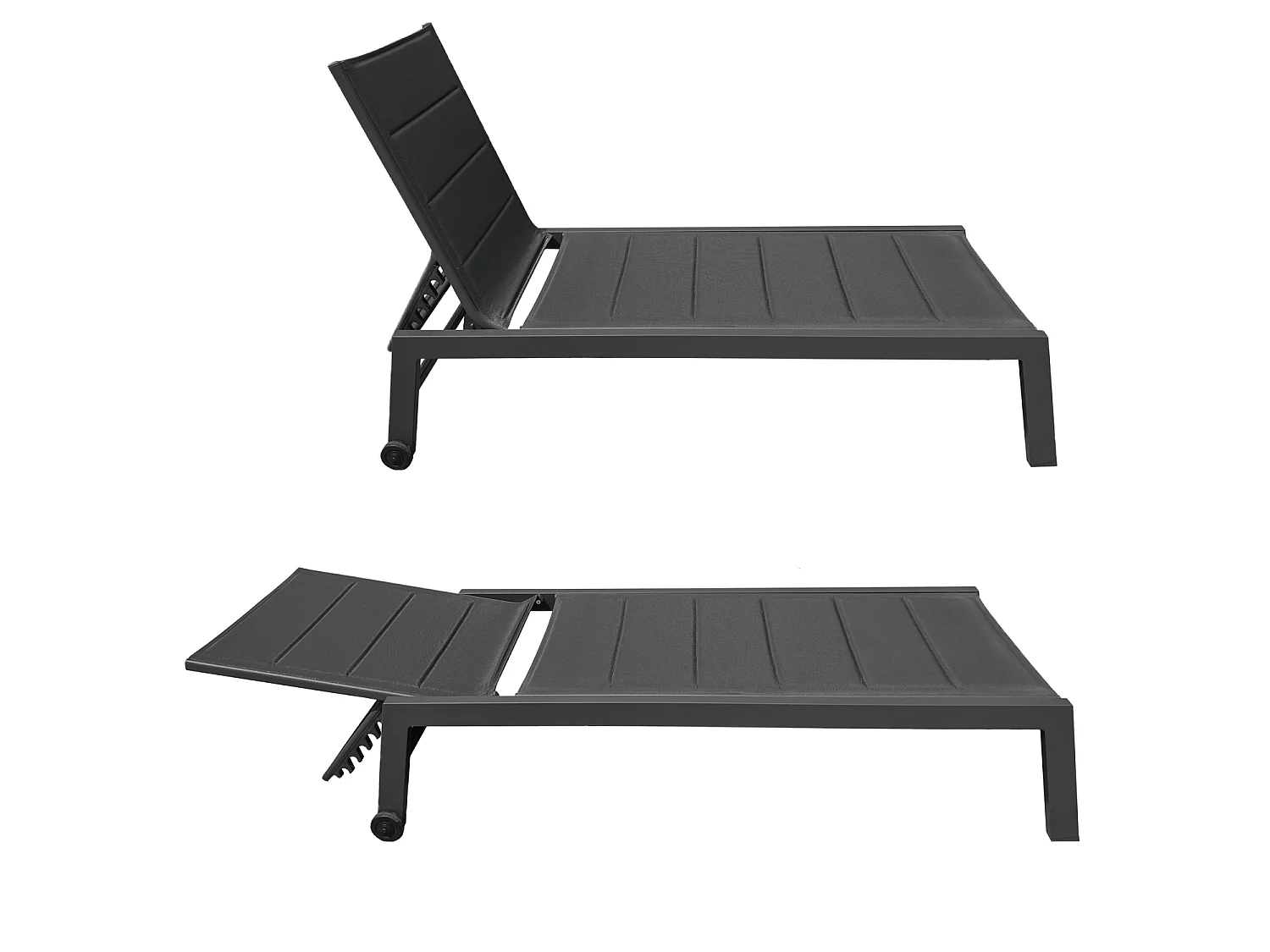 Set di lettino eTavolino BARBADOS in textilene nero - alluminio grigio antracite - HAPPY GARDEN