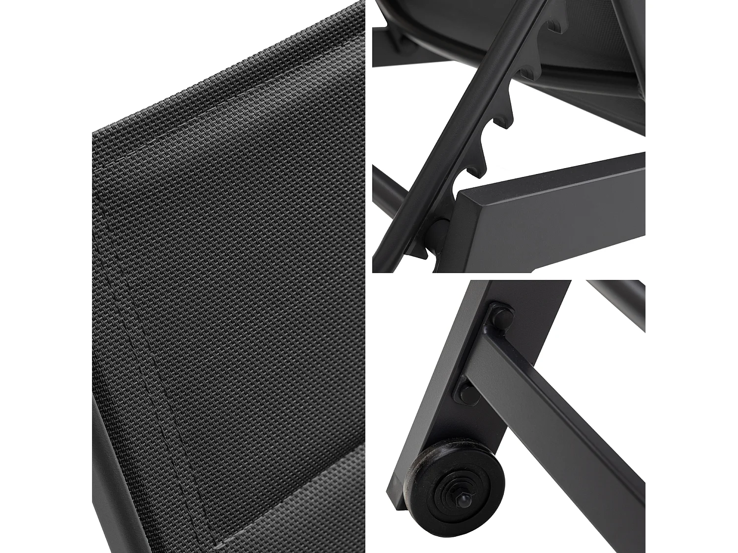 Set di lettino eTavolino BARBADOS in textilene nero - alluminio grigio antracite - HAPPY GARDEN