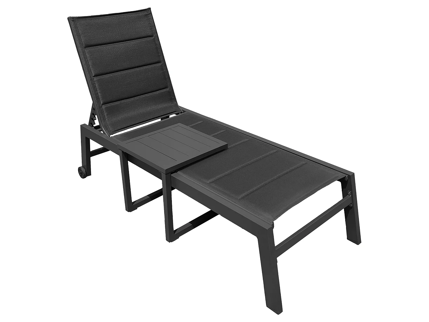 Set bain de soleil et table d'appoint BARBADOS en textilène noir - aluminium gris anthracite