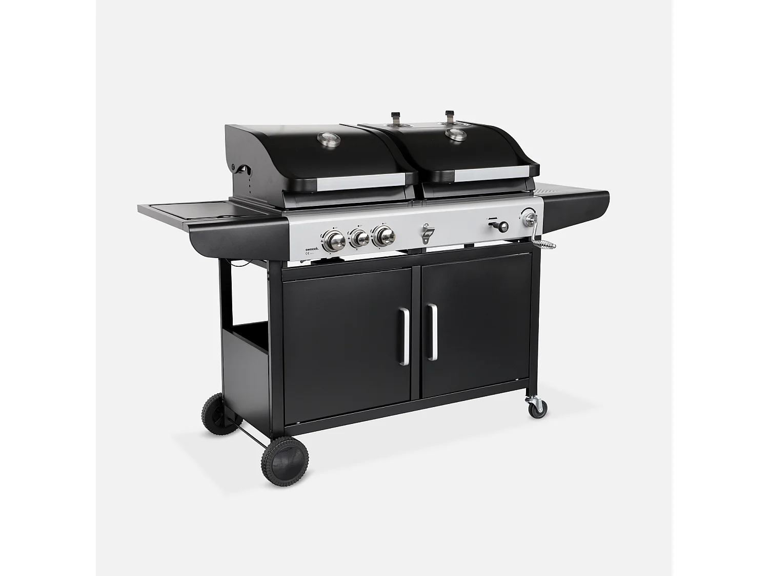 Barbacoa de gas 2 en 1, 3 quemadores + 1 fuego lateral negro