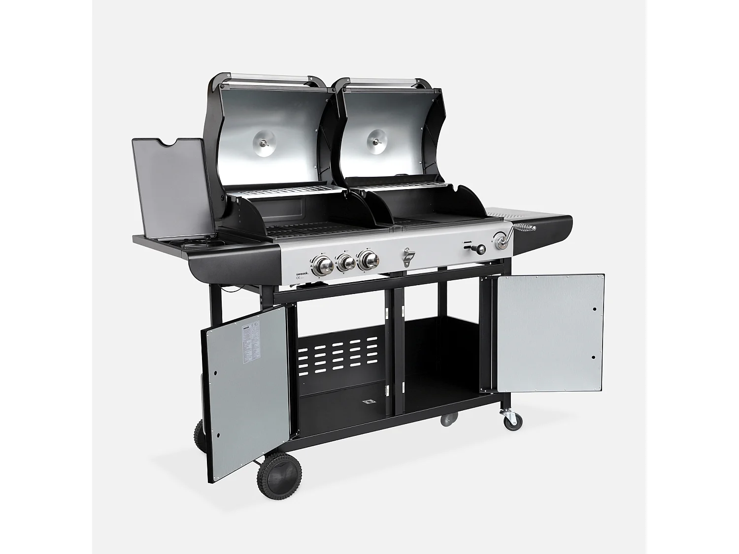 Barbacoa de gas 2 en 1, 3 quemadores + 1 fuego lateral negro