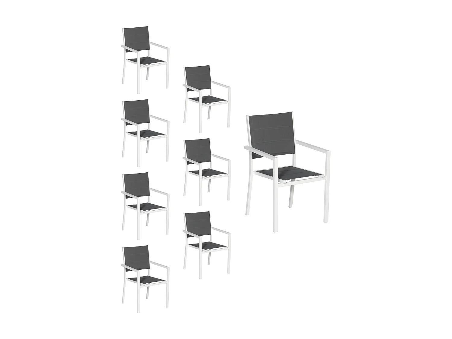 Lot de 8 chaises rembourrées en aluminium blanc - textilène gris