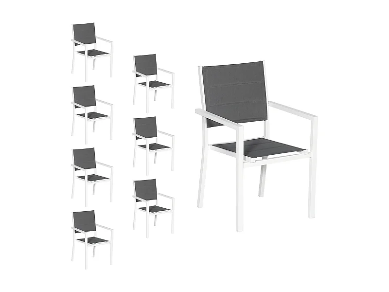 Set van 8 met wit aluminium beklede stoelen - grijs textilene