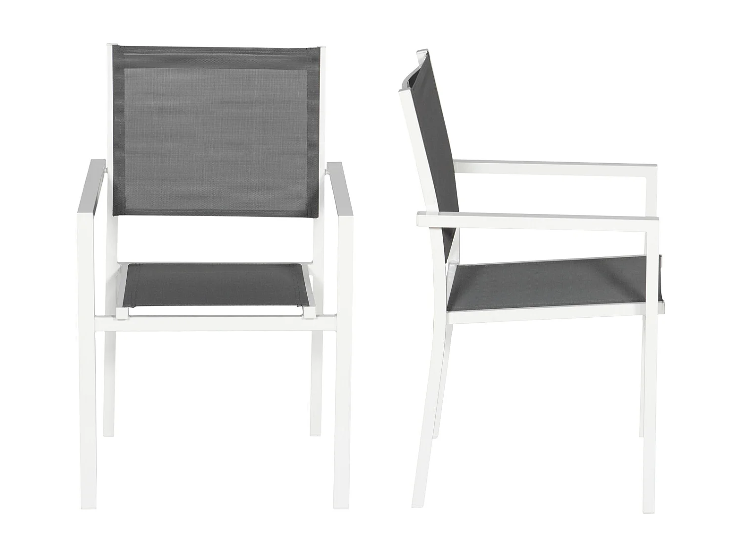 Set van 10 witte aluminium stoelen - grijs textilene