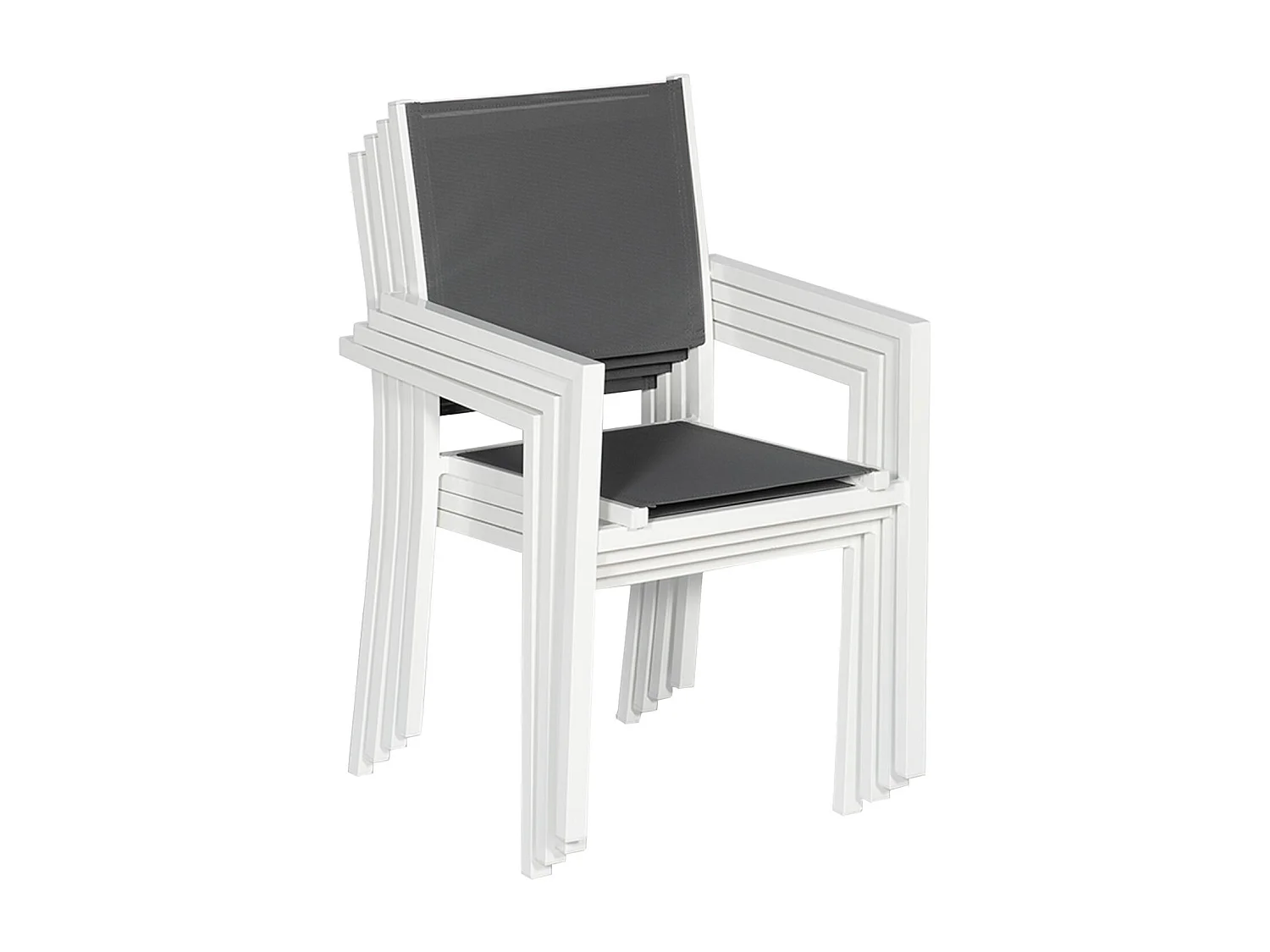 Lot de 8 chaises en aluminium blanc - textilène gris