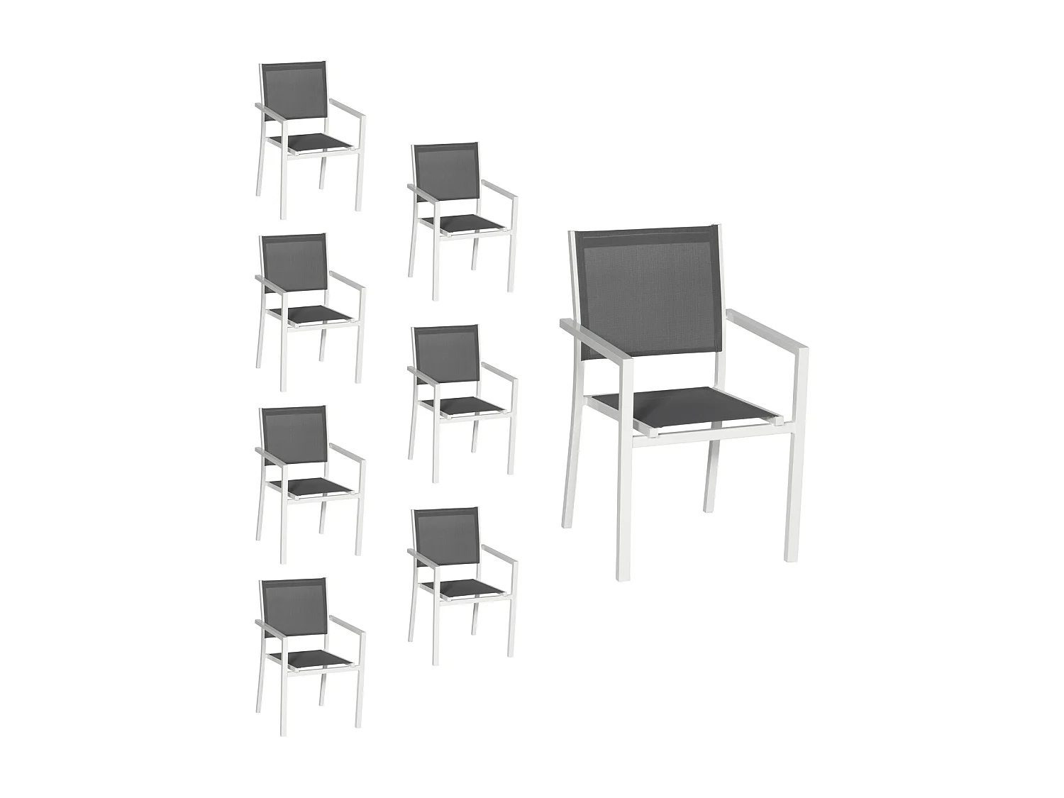 Lot de 8 chaises en aluminium blanc - textilène gris