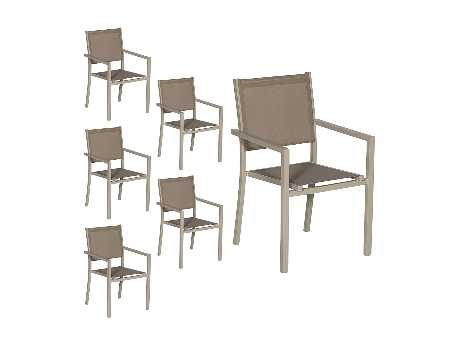 Lot de 6 chaises en aluminium taupe - textilène taupe