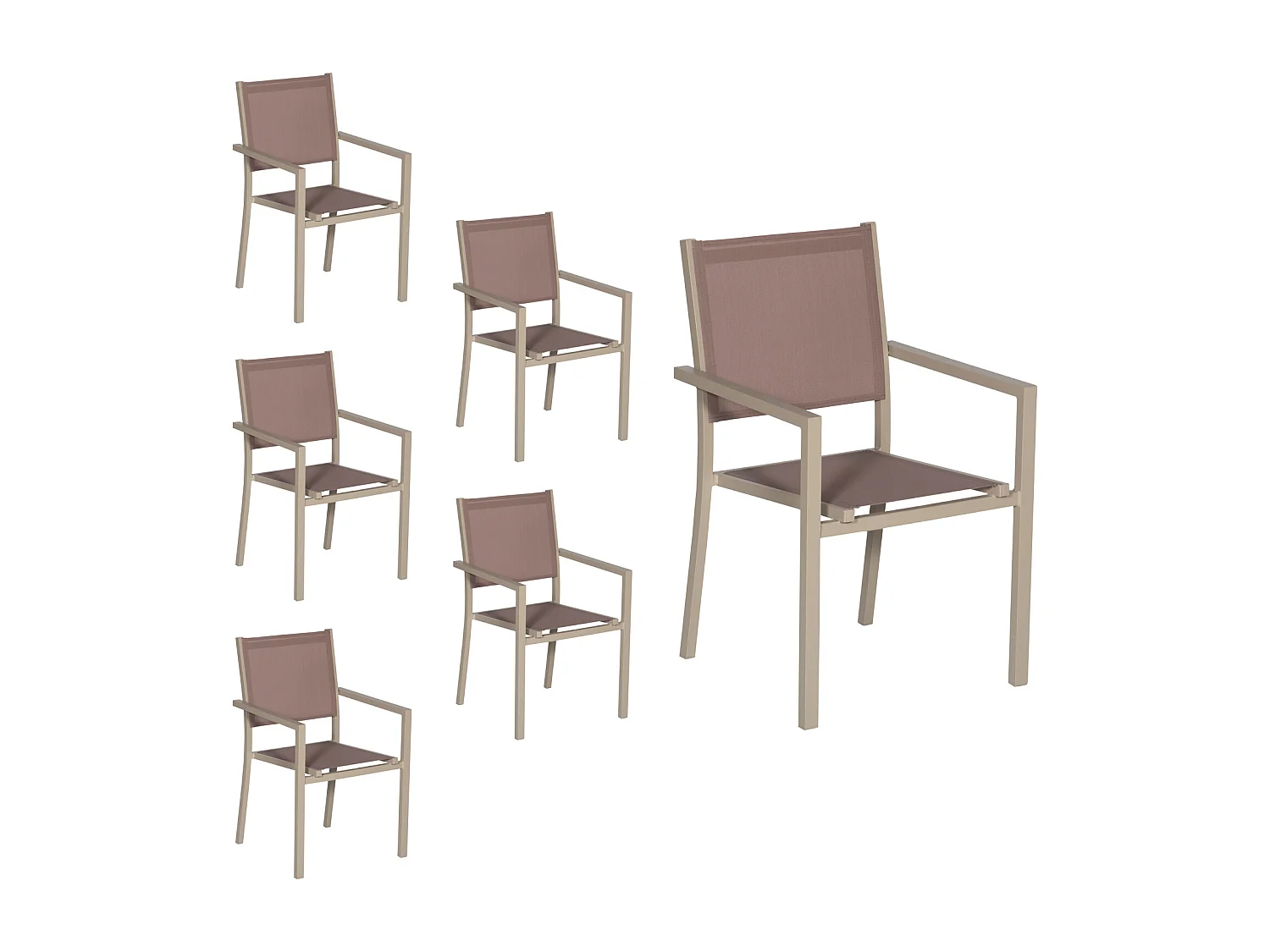 Lot de 6 chaises en aluminium taupe - textilène taupe