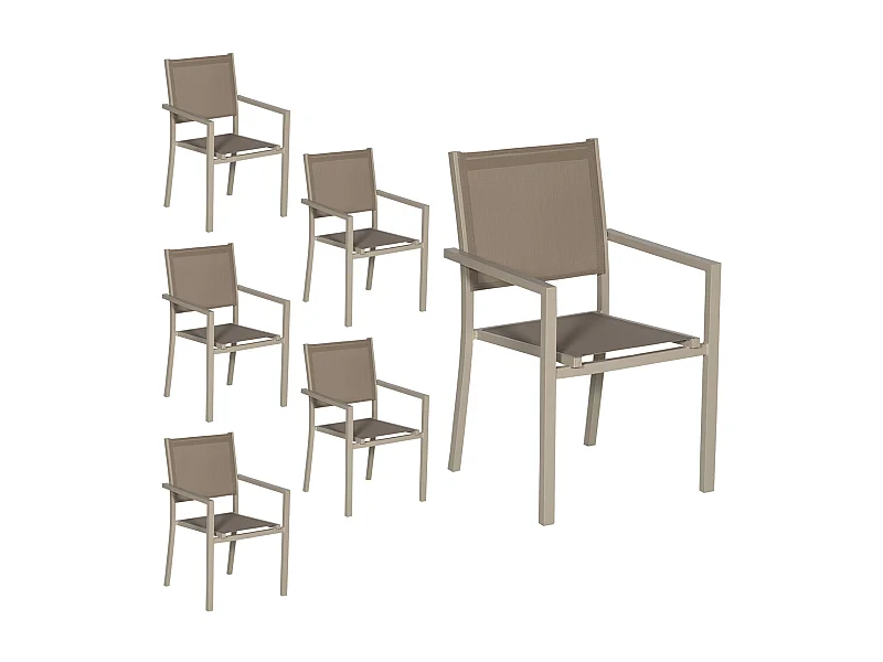 Set van 6 taupe aluminium stoelen - textilene taupe