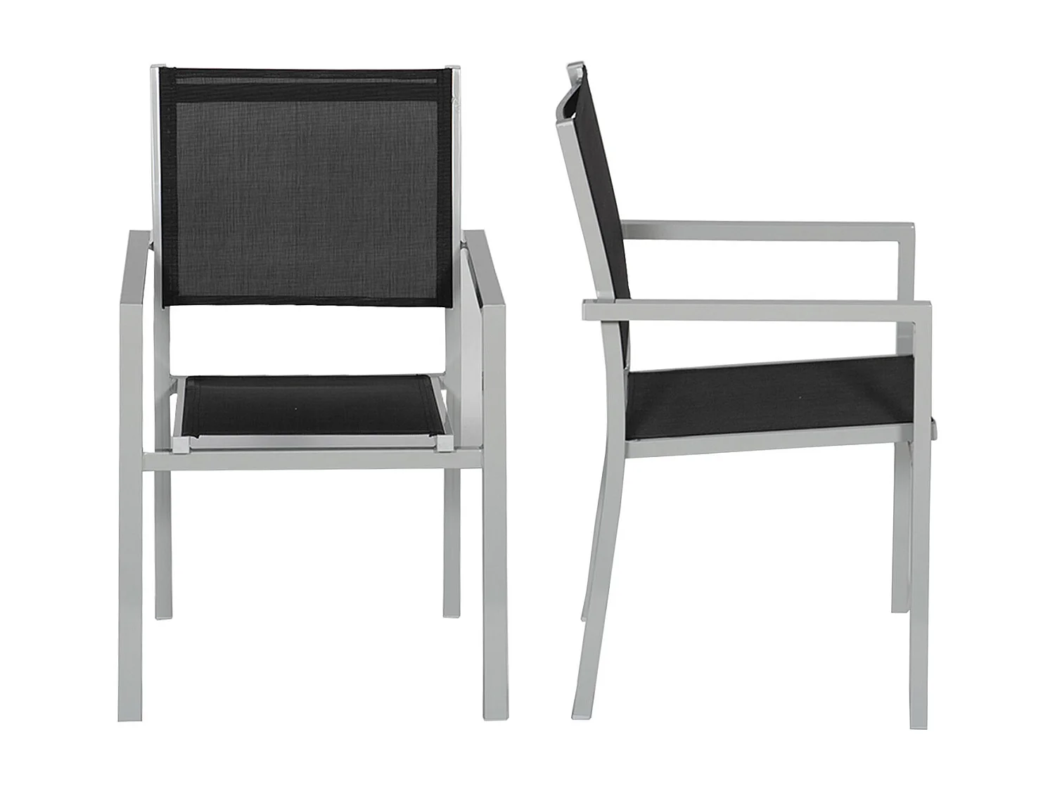 Set van 10 grijze aluminium stoelen - zwart textilene