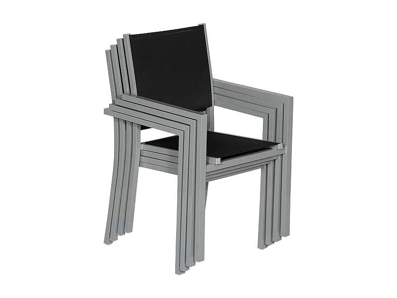 Set van 10 grijze aluminium stoelen - zwart textilene