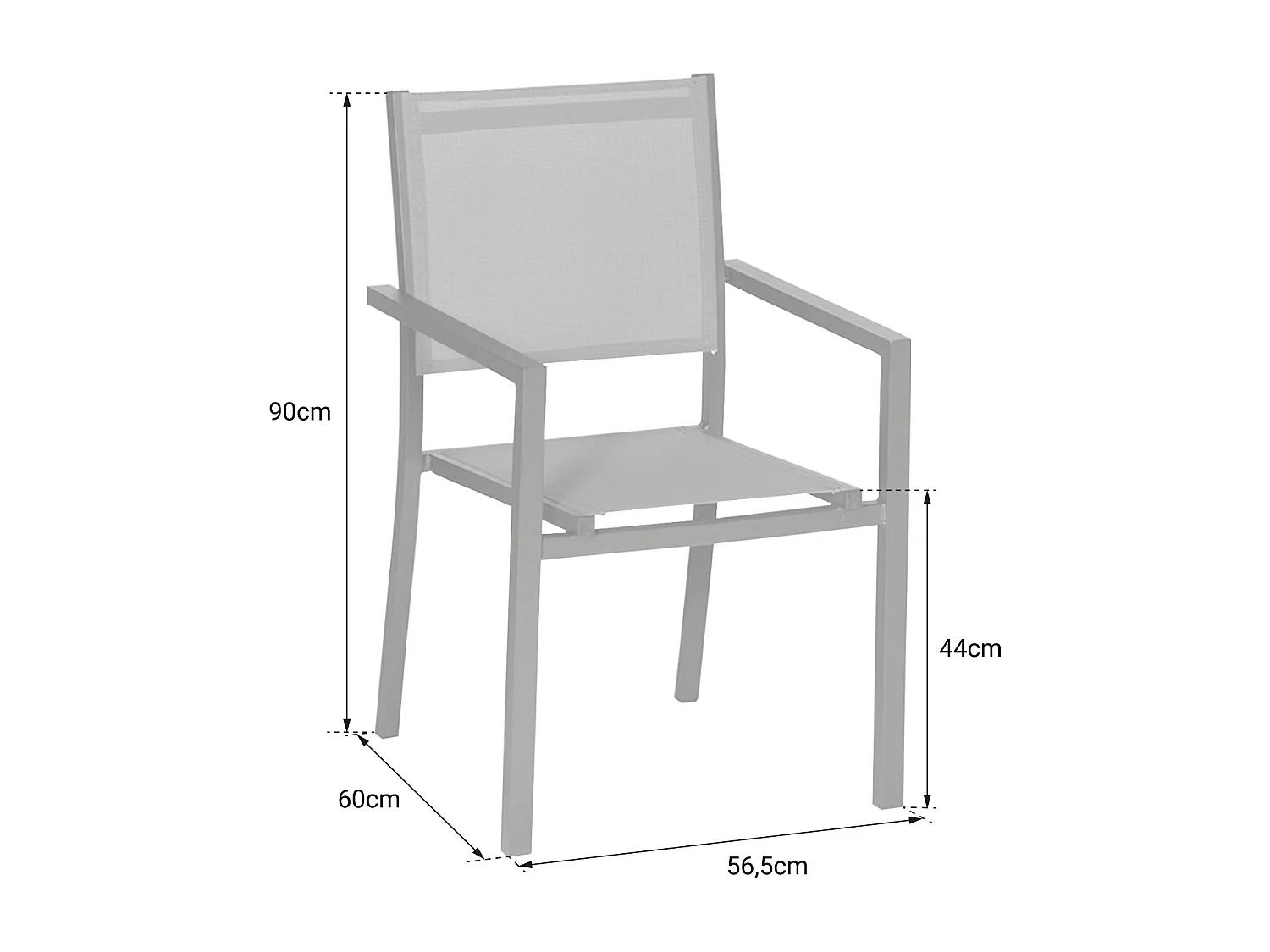 Lot de 6 chaises en aluminium gris - textilène noir