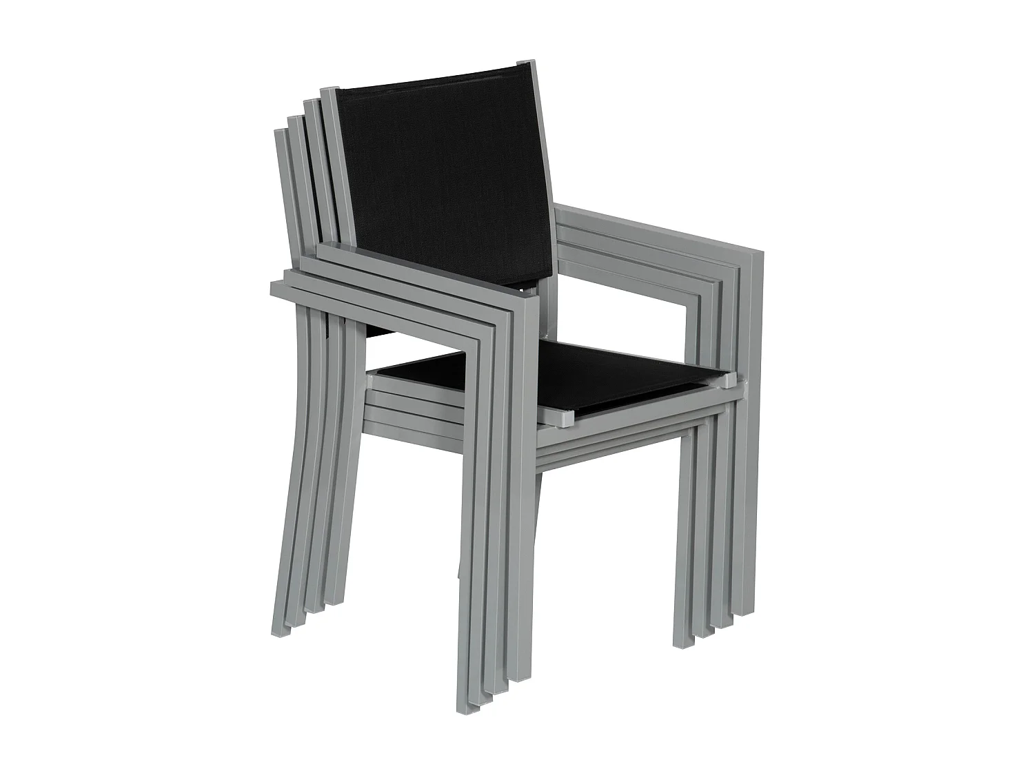 Lot de 6 chaises en aluminium gris - textilène noir