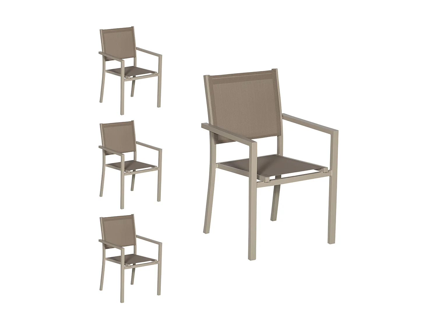 Lot de 4 chaises en aluminium taupe - textilène taupe