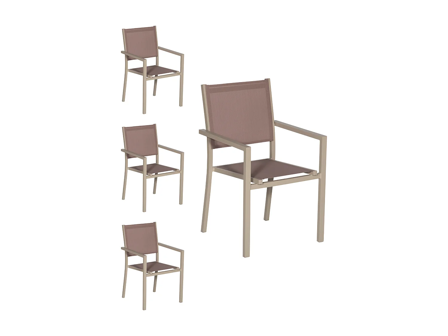 Lot de 4 chaises en aluminium taupe - textilène taupe
