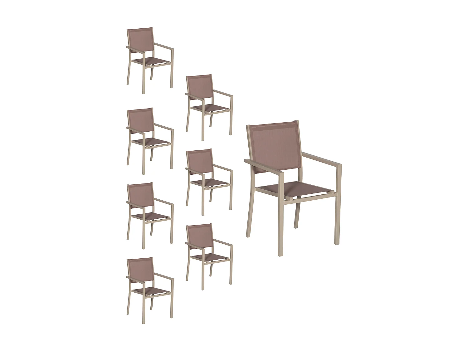 Lot de 8 chaises en aluminium taupe - textilène taupe