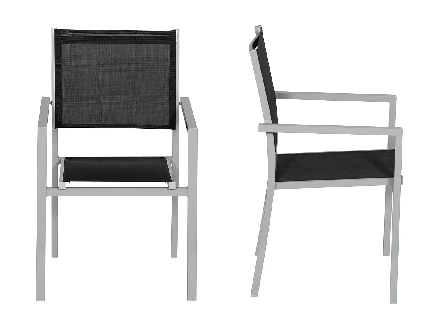 Lot de 4 chaises en aluminium gris - textilène noir
