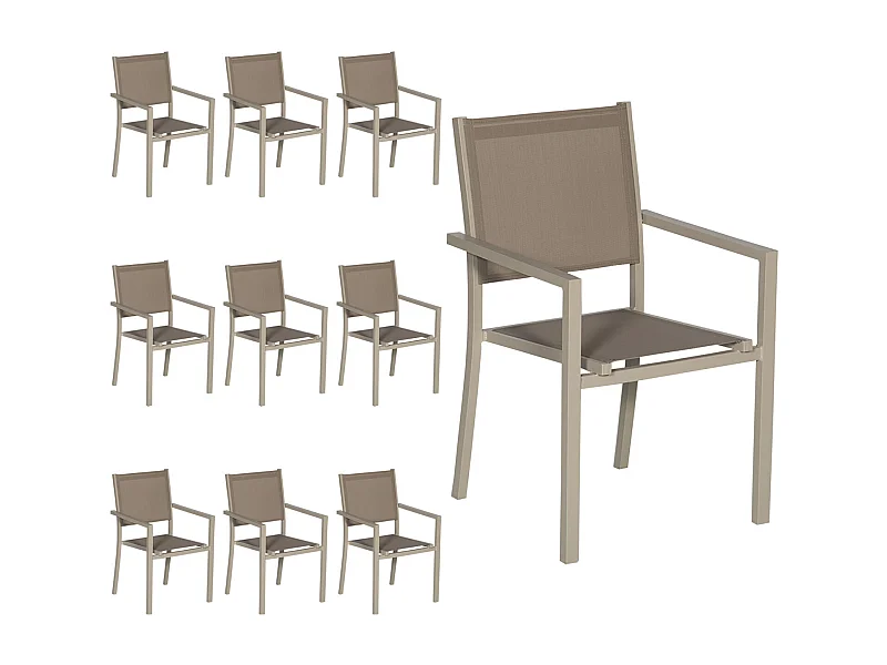 10er Set Stühle aus Aluminium in Taupe - Textilene in Taupe
