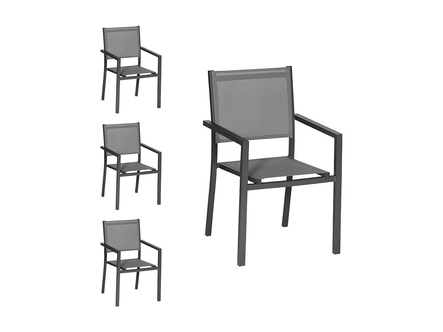 Lot de 4 chaises en aluminium anthracite - textilène gris