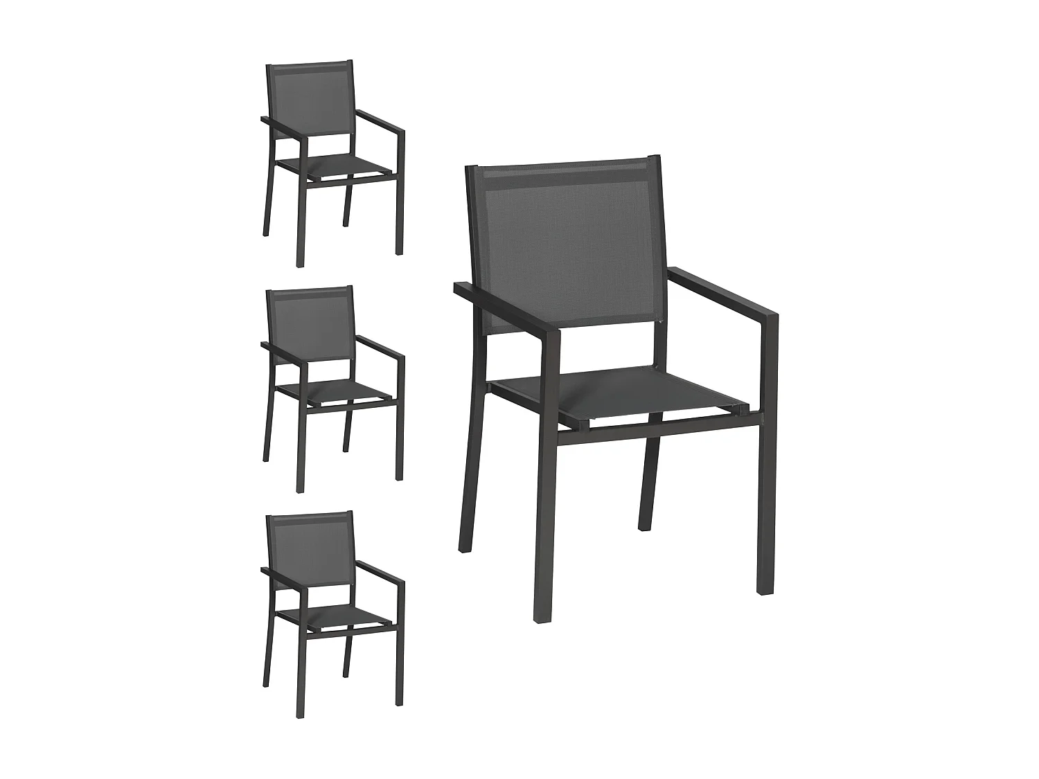 Lot de 4 chaises en aluminium anthracite - textilène gris