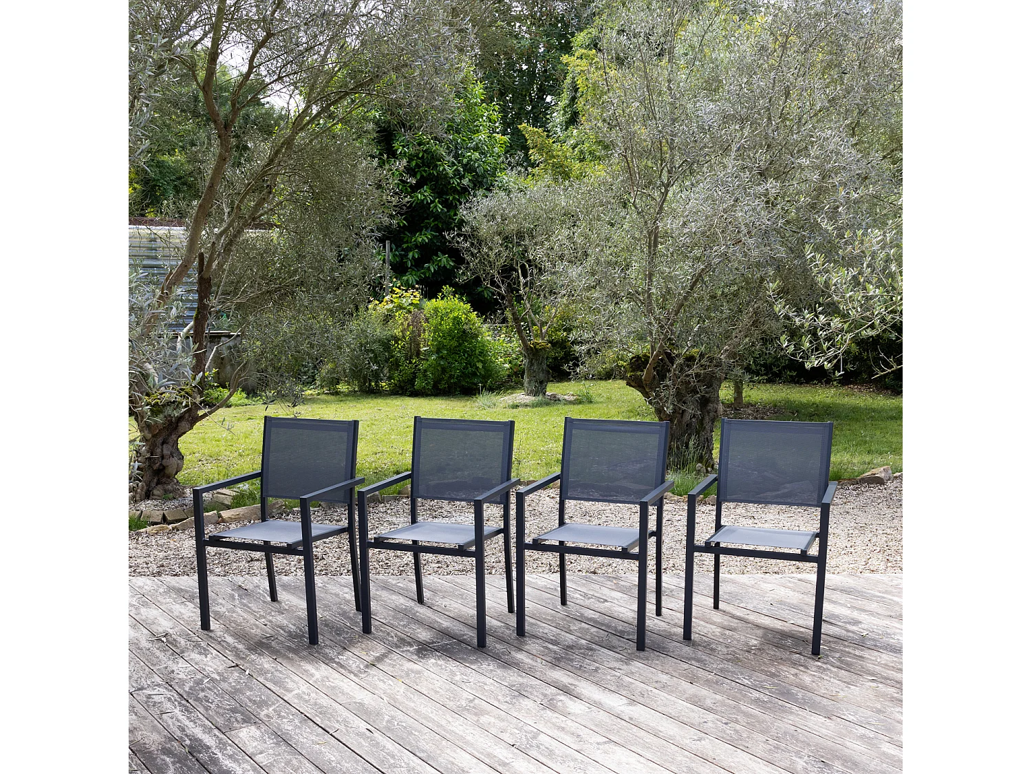 Lot de 4 chaises en aluminium anthracite - textilène gris