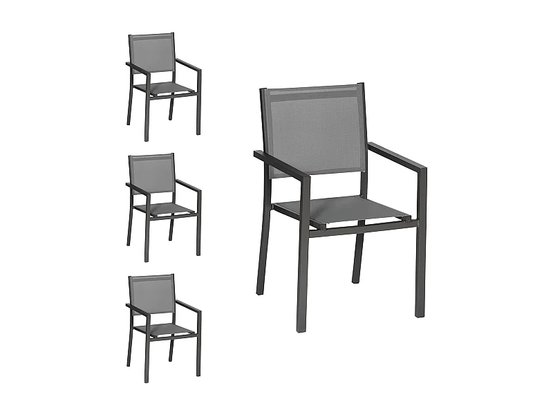 Lot de 4 chaises en aluminium anthracite - textilène gris