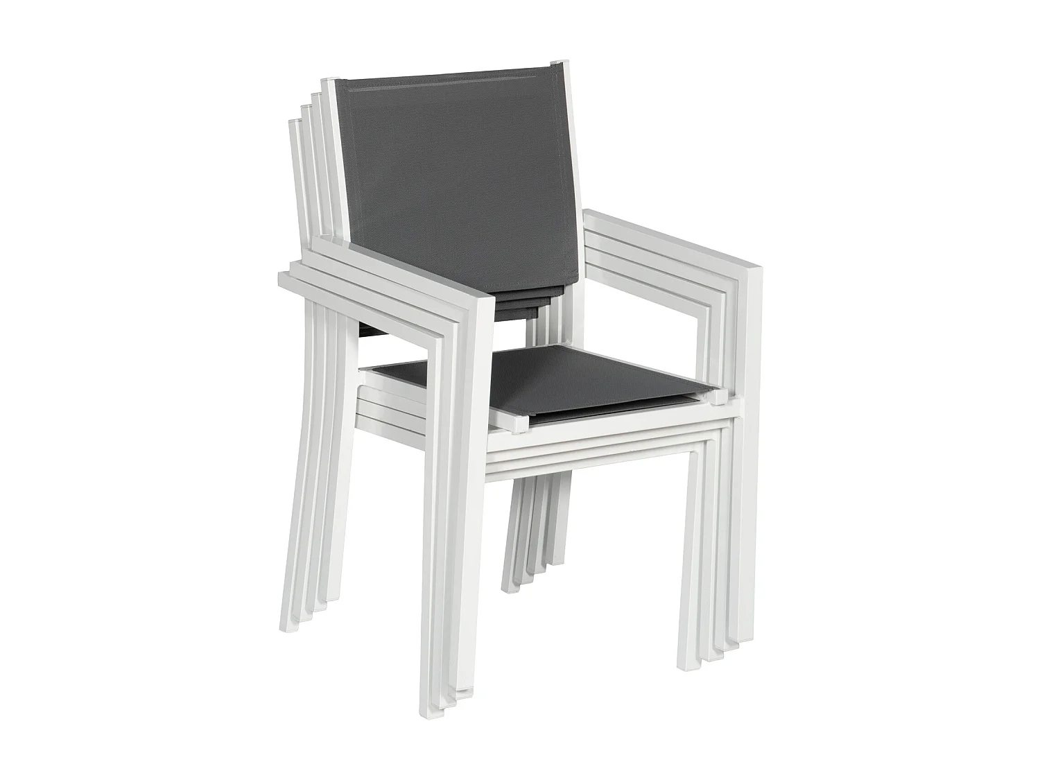 Set van 6 witte aluminium stoelen - grijs textilene