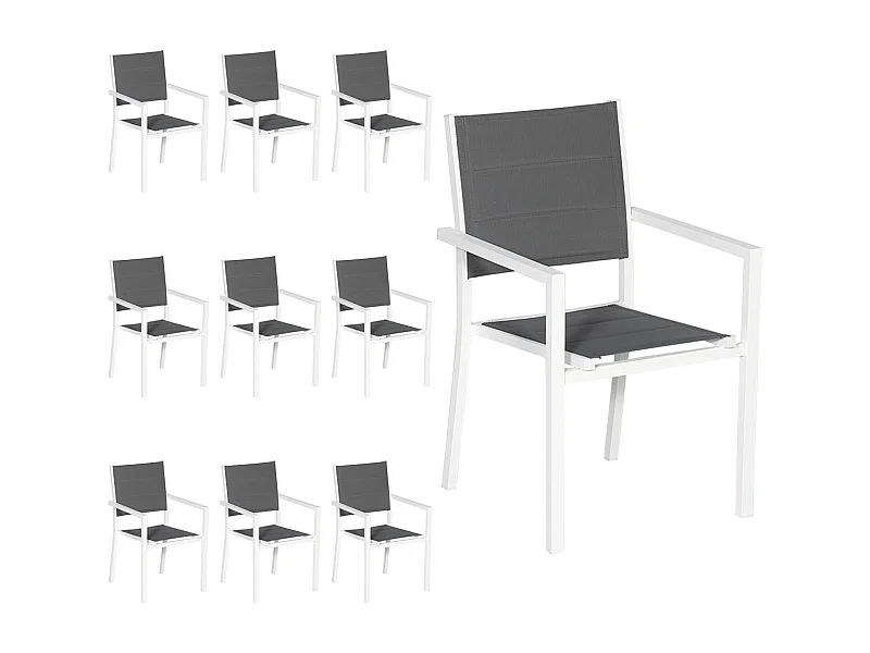 Set van 10 wit aluminium beklede stoelen - grijs textilene