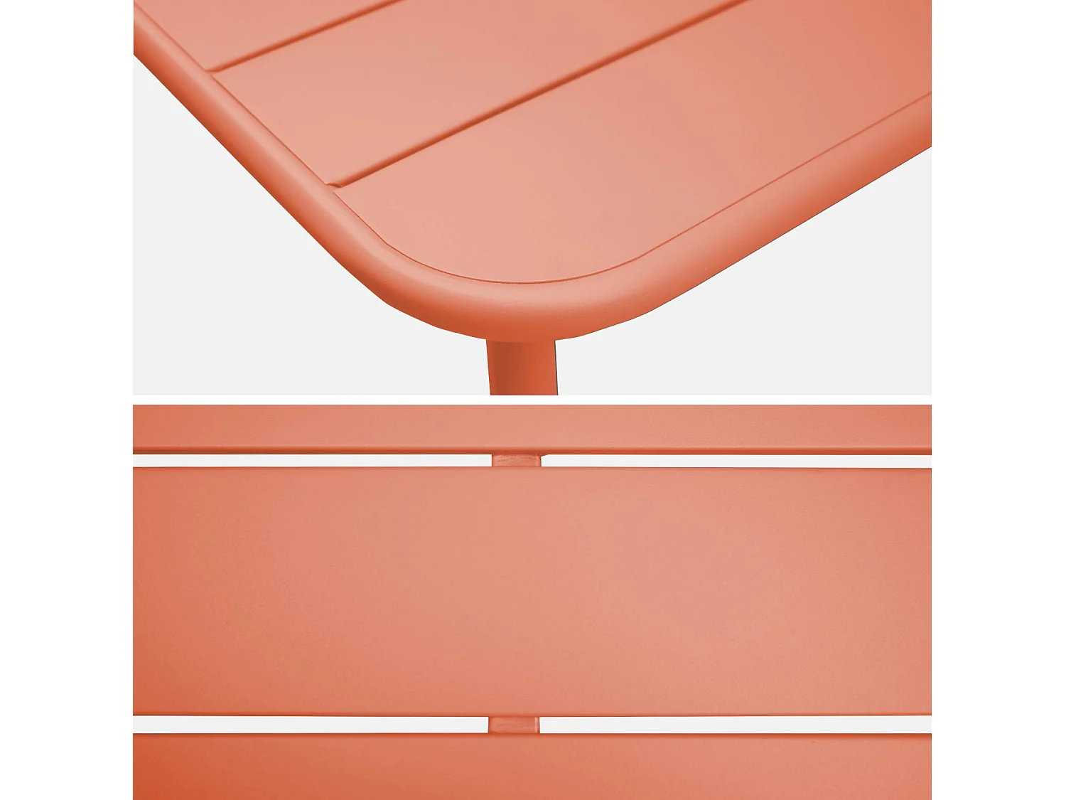 Table de jardin métal + 4 assises tomette en acier. Amelia. 120 x 70 x 72.5 cm