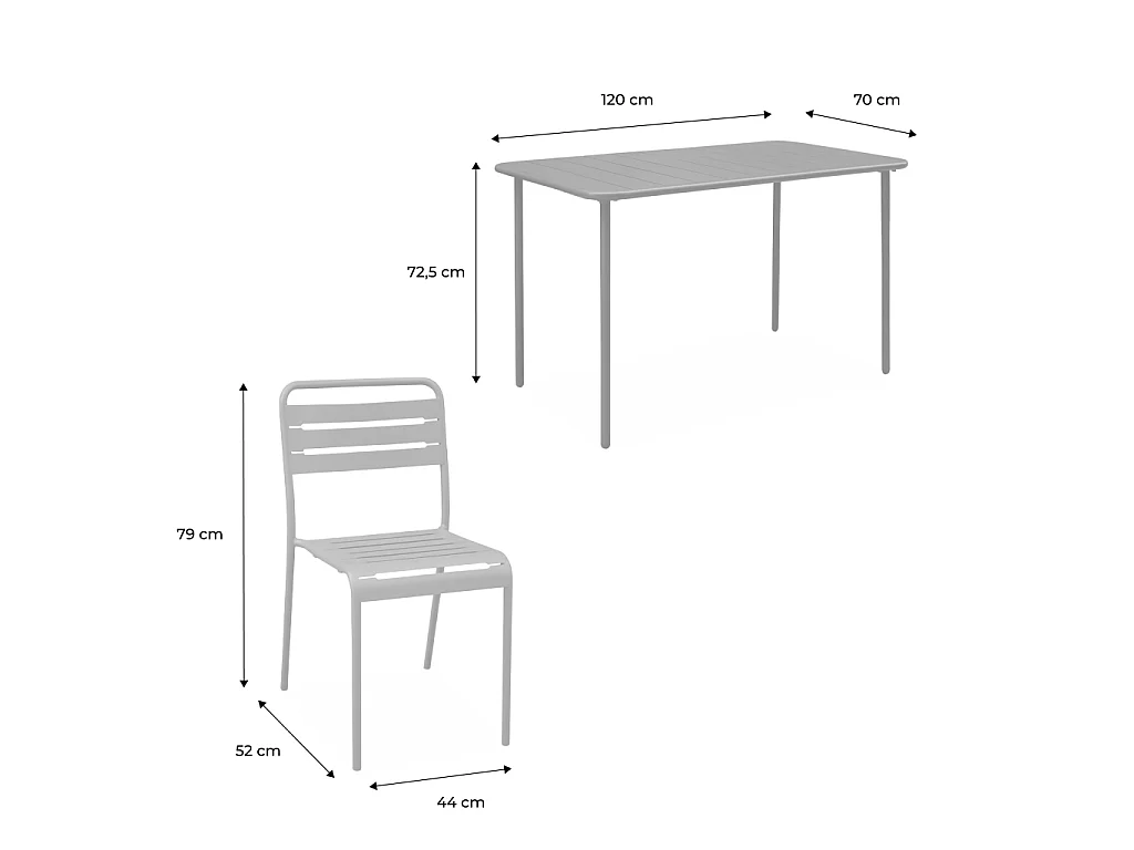 Set tavolo da giardino bistrot in metallo con 4 sedie, 120cm, rosa