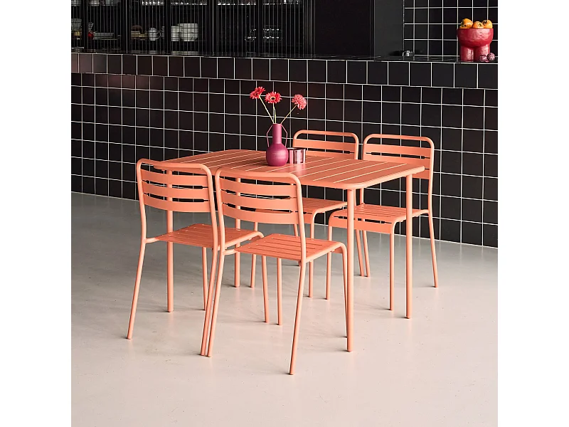 Set tavolo da giardino bistrot in metallo con 4 sedie, rosa tostato