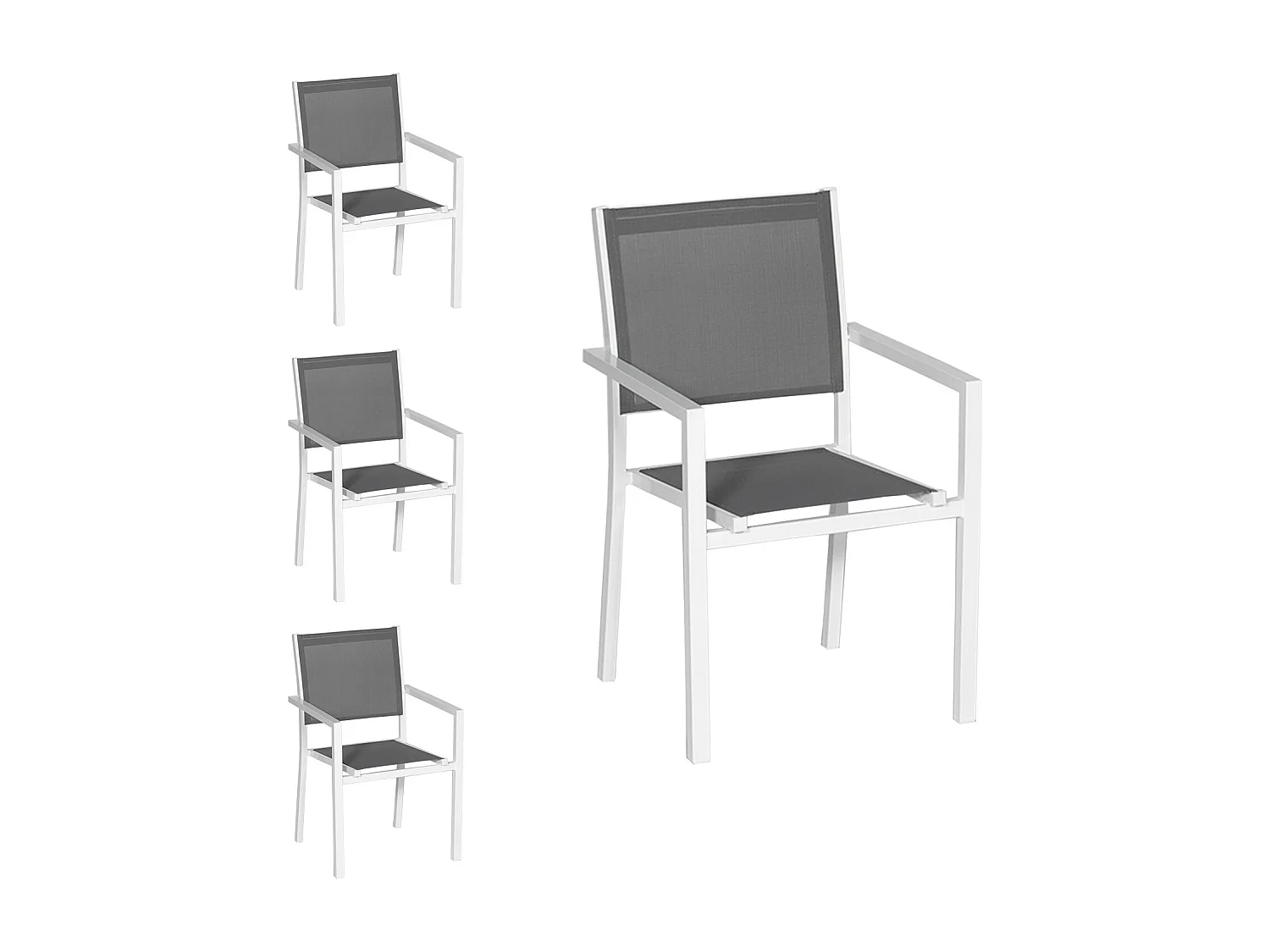 4er Set Stühle aus weißem Aluminium - graues Textilene