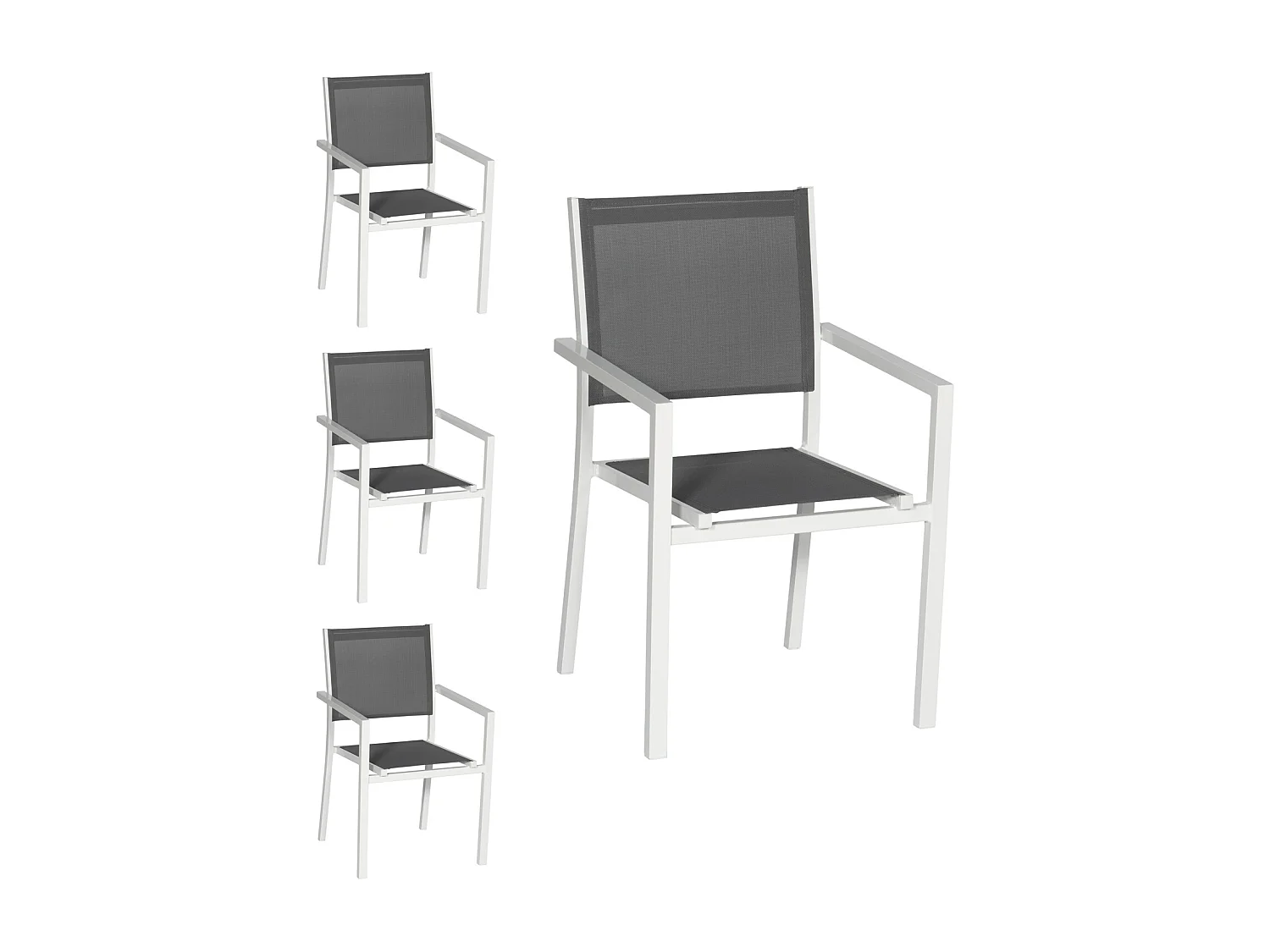 Set van 4 witte aluminium stoelen - grijs textilene