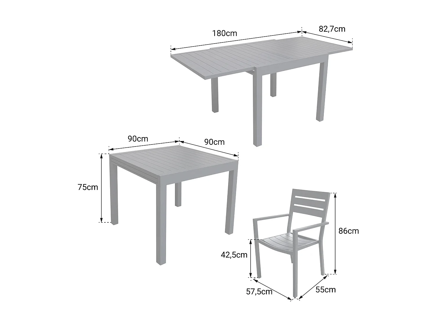 VENEZIA uitschuifbare tuinset 90/180 in antraciet aluminium - 8 zitplaatsen