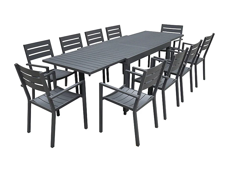 Salon de jardin VENEZIA extensible 132/264 en aluminium anthracite - 10 places