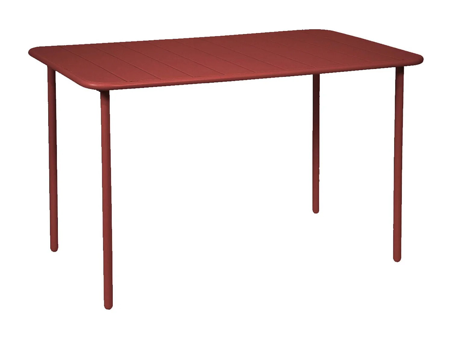 Table de jardin métal + 4 assises terre de sienne en acier. Amelia. 120 x 70 x 72.5 cm