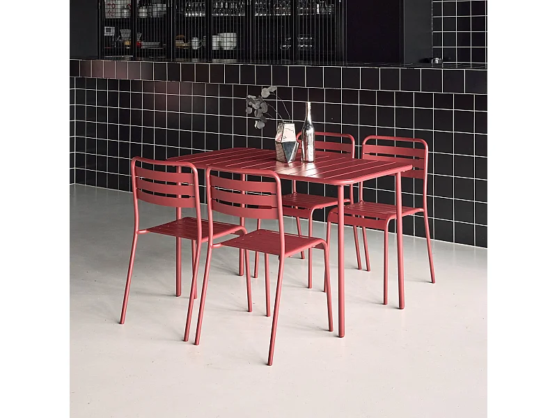 Set tavolo da giardino in metallo, 4 sedie, terra di siena