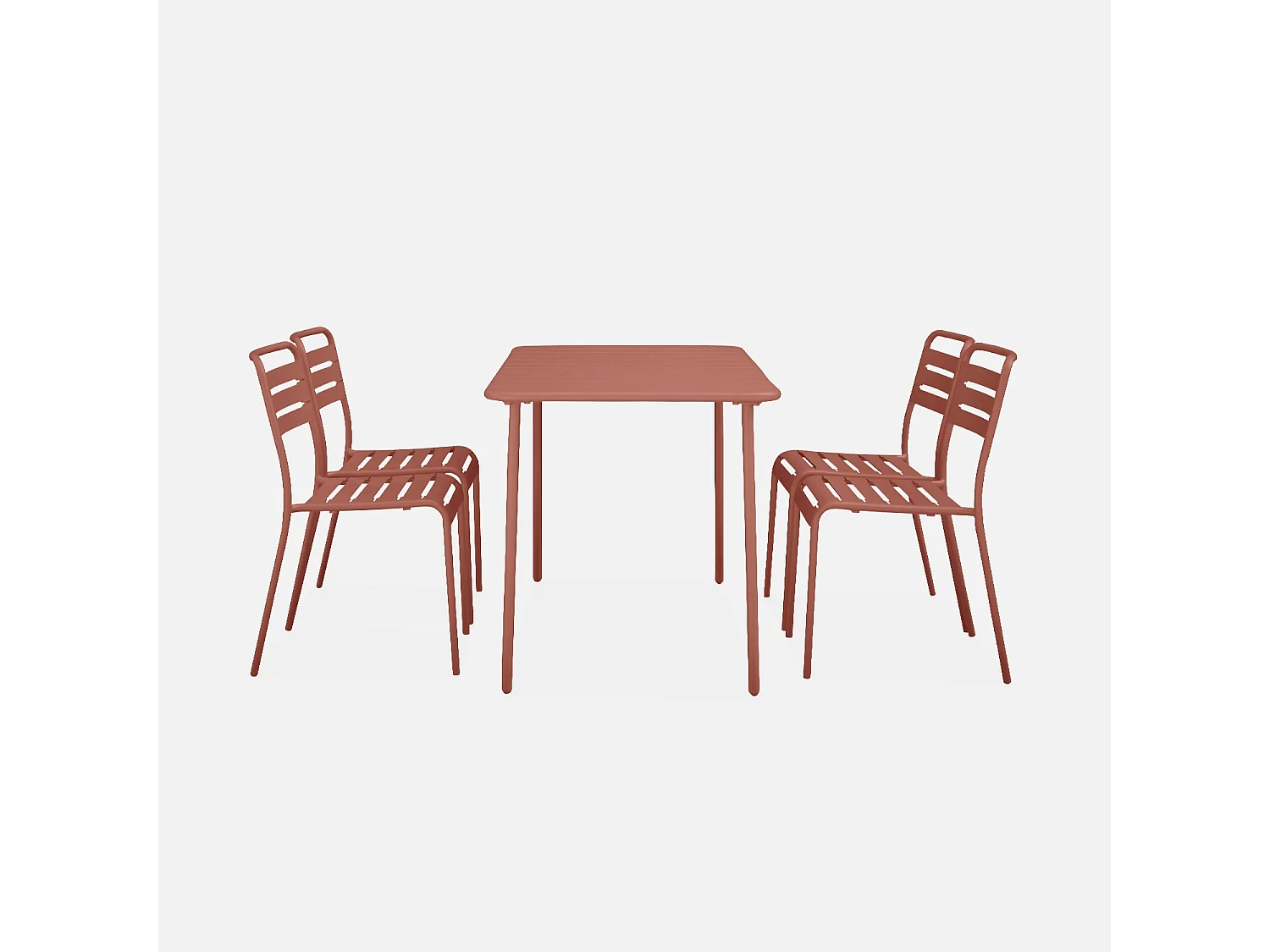 Set tavolo da giardino bistrot in metallo con 4 sedie, terracotta