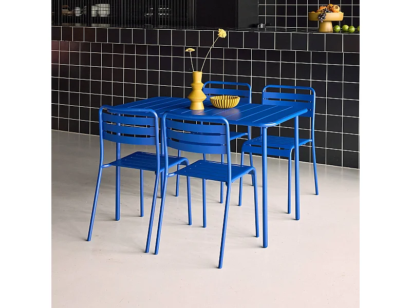 Set mesa de jardín de metal con 4 sillas azul eléctrico