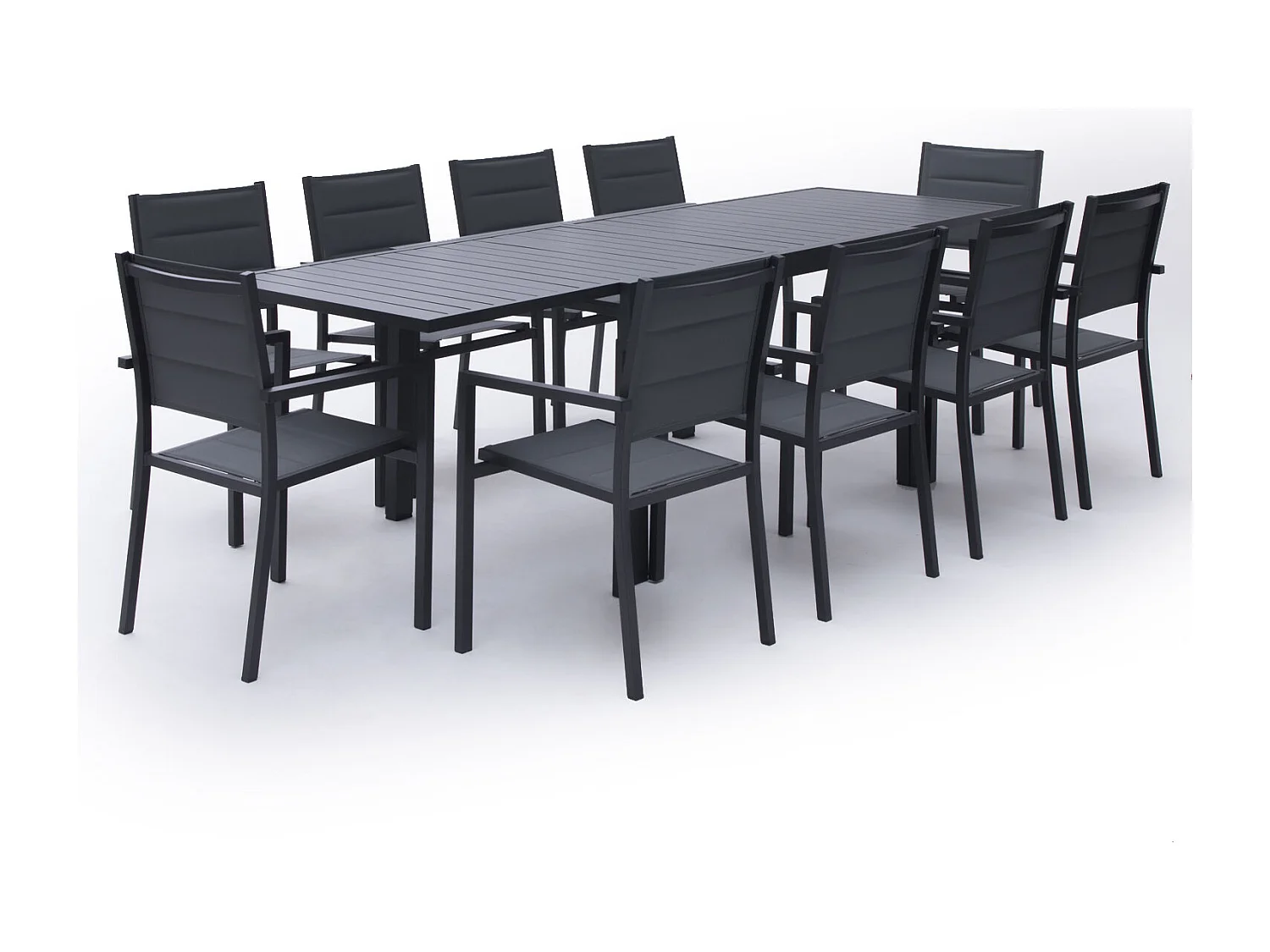 Salon de jardin VENEZIA extensible en textilène gris 10 places - aluminium anthracite