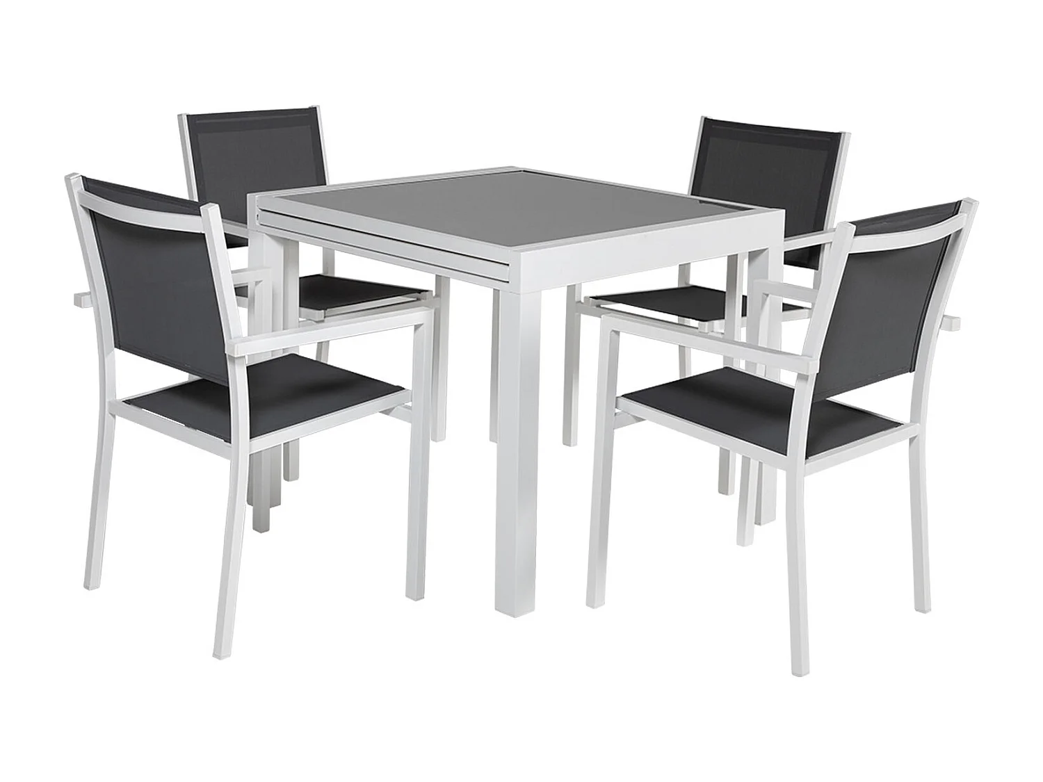 LAMPEDUSA grijs textilene verlengbare tuinset 8 zitplaatsen - wit aluminium