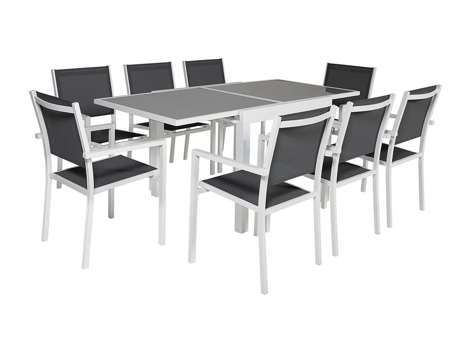 Salon de jardin LAMPEDUSA extensible en textilène gris 8 places - aluminium blanc