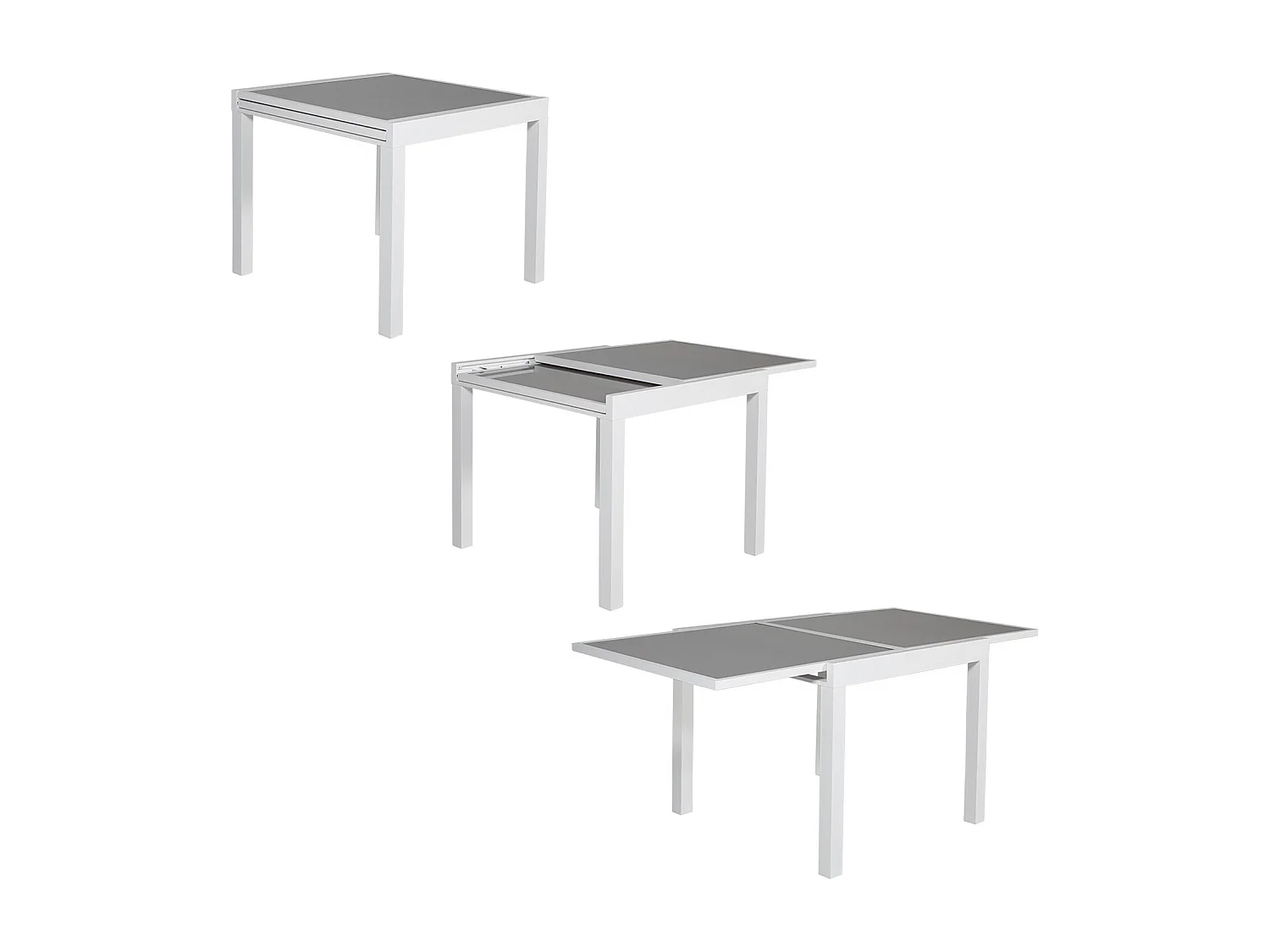 Salon de jardin LAMPEDUSA extensible en textilène gris 8 places - aluminium blanc